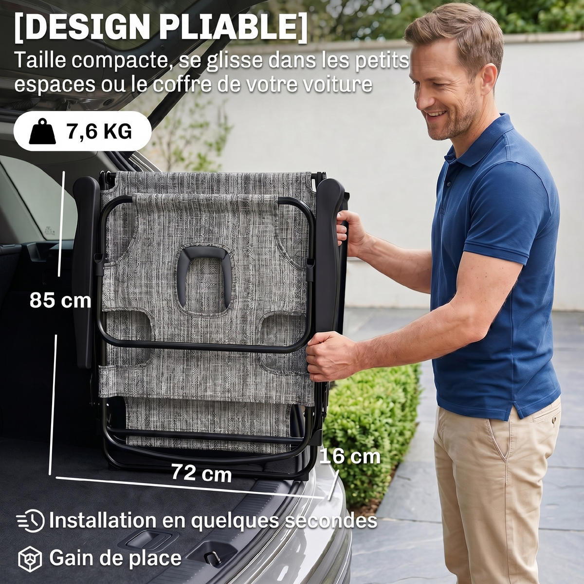 GARTENLIEGE Grau 1 Stück - Grau, Textil (72/89/145cm) - GiPP