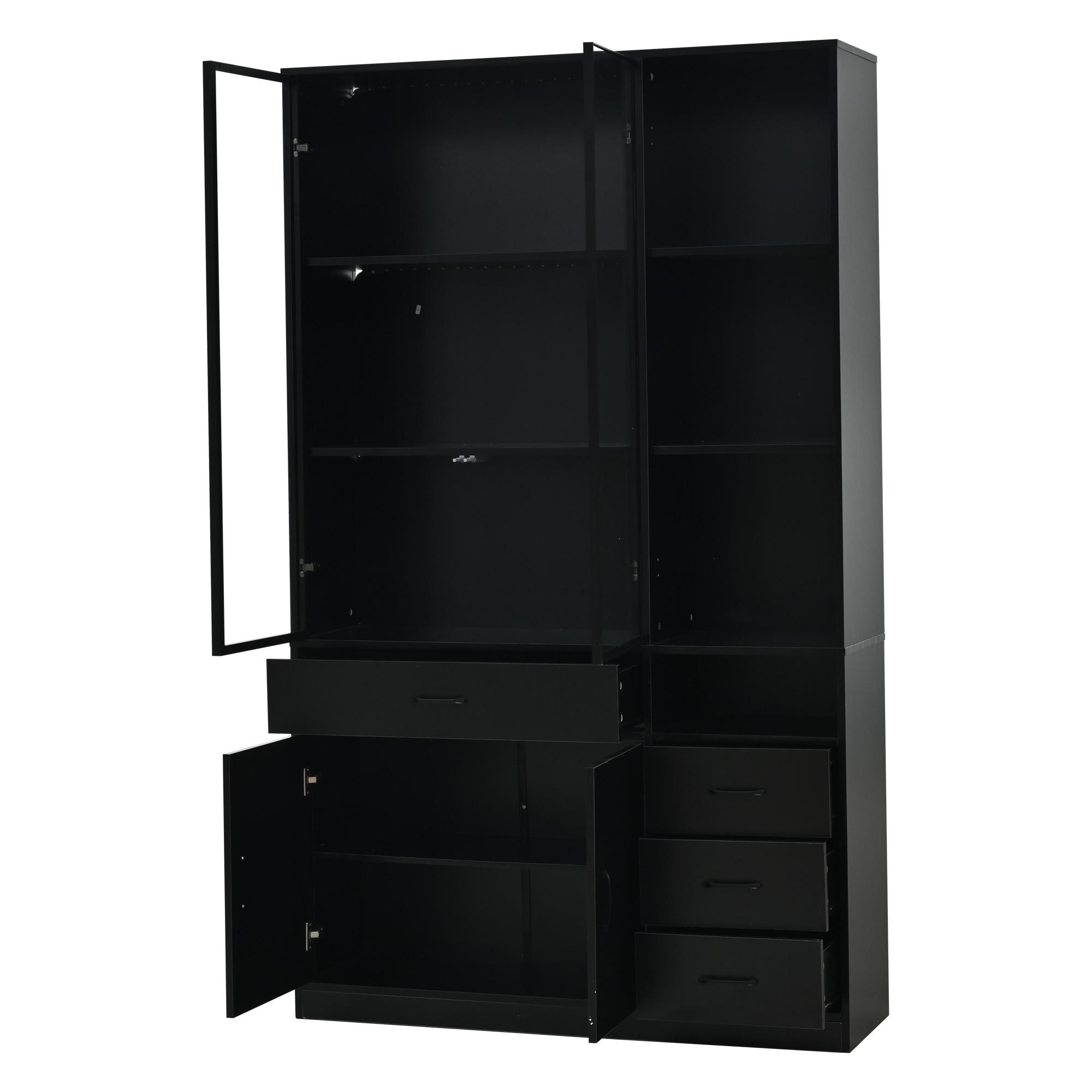 VITRINE LED Hochschrank Glas 120cm 13 Fächer Schwarz - Schwarz, Holzwerkstoff (120/200/35cm) - FLIEKS