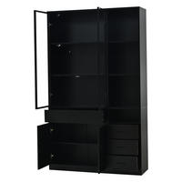 VITRINE LED Hochschrank Glas 120cm 13 Fächer Schwarz - Schwarz, Holzwerkstoff (120/200/35cm) - FLIEKS