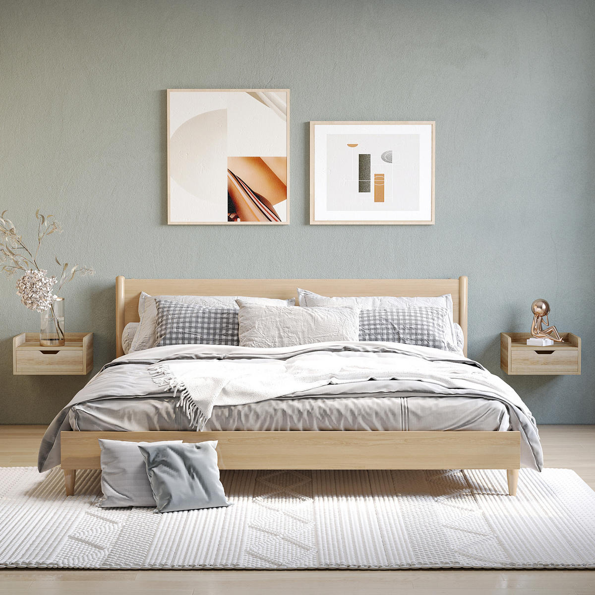 NACHTTISCH Braun Spanplatte hängend mit Schublade 2er-Set - Naturfarben, Holzwerkstoff (40/19.5/30cm) - PANGIVO