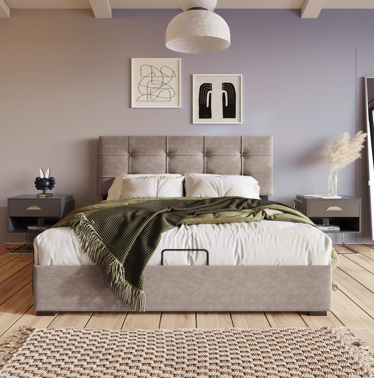 BETT mit Bettkasten 140x200 cm Samt Light Grey - Hellgrau, Metall (140/200cm) - Meubliv