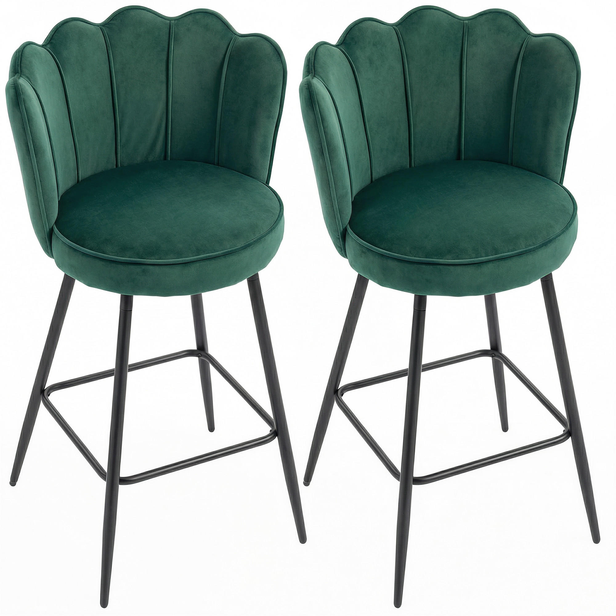 BARHOCKER 2er-Set DE-14783 Blütenblatt-Rückenlehne & gepolstert Dunkelgrün - Dunkelgrün, Metall (55/97/54cm) - ComfortXL