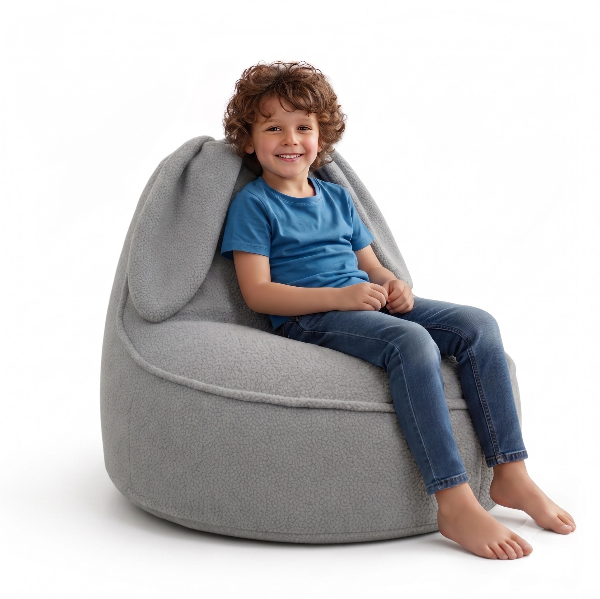 SITZSACK FÜR KINDER Hase 75/75/55 cm, weicher Bouclé 315 g/m², abnehmbarer Bezug, Pearl Grey - Hellgrau, Textil (75/55/75cm) - Dreamroots