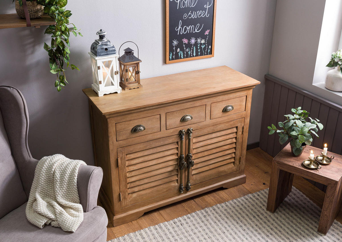 SIDEBOARD Mango 120x45x90 beige geölt TOULOUSE #06 - Beige, Holz (120/90/45cm) - Massivmoebel24