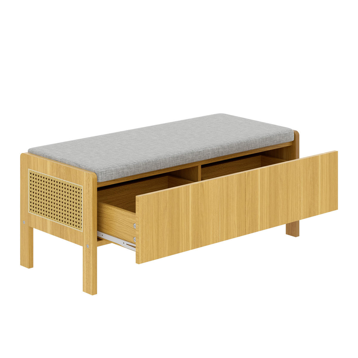 SCHUHBANK in Naturfarben und Grau Sitzschrank mit Rattan-Geflecht und Schubladen für Flur, B113/T45.5/H40 cm - Naturfarben/Grau, Glas/Holzwerkstoff (113/45.5/40cm) - STILVORA