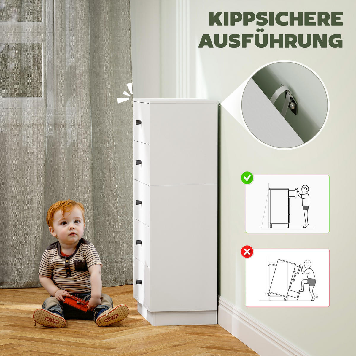 KOMMODE Sideboard mit 5 Schubladen Schrank aus Holzwerkstoff 47 x 29 x 95 cm Weiß - Weiß, Holzwerkstoff (47/95/29cm) - HOMCOM