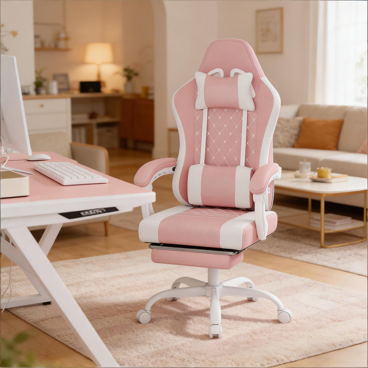 GAMINGSTUHL Pink/Weiß 70/70/127 cm - Pink, Metall (70/127/70cm) - PANGIVO