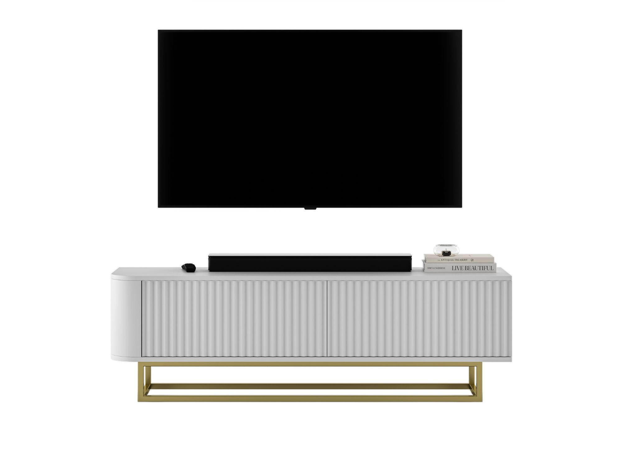 TV-LOWBOARD Aurora Weiß matt 140 cm mit goldenem Metallrahmen - Schwarz/Weiß, Holzwerkstoff/Metall (140/44/35cm) - Meble Lindner