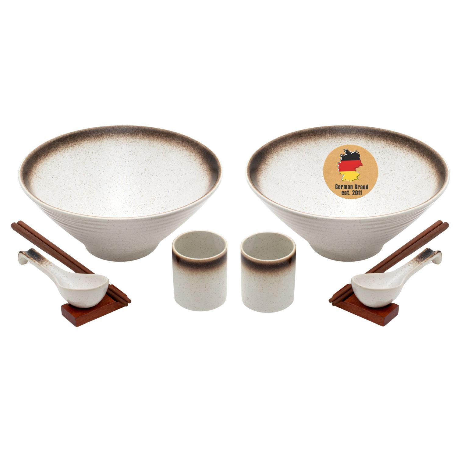 RAMEN SCHÜSSEL SET für 2 Personen aus Keramik - Weiß, Keramik - Intirilife