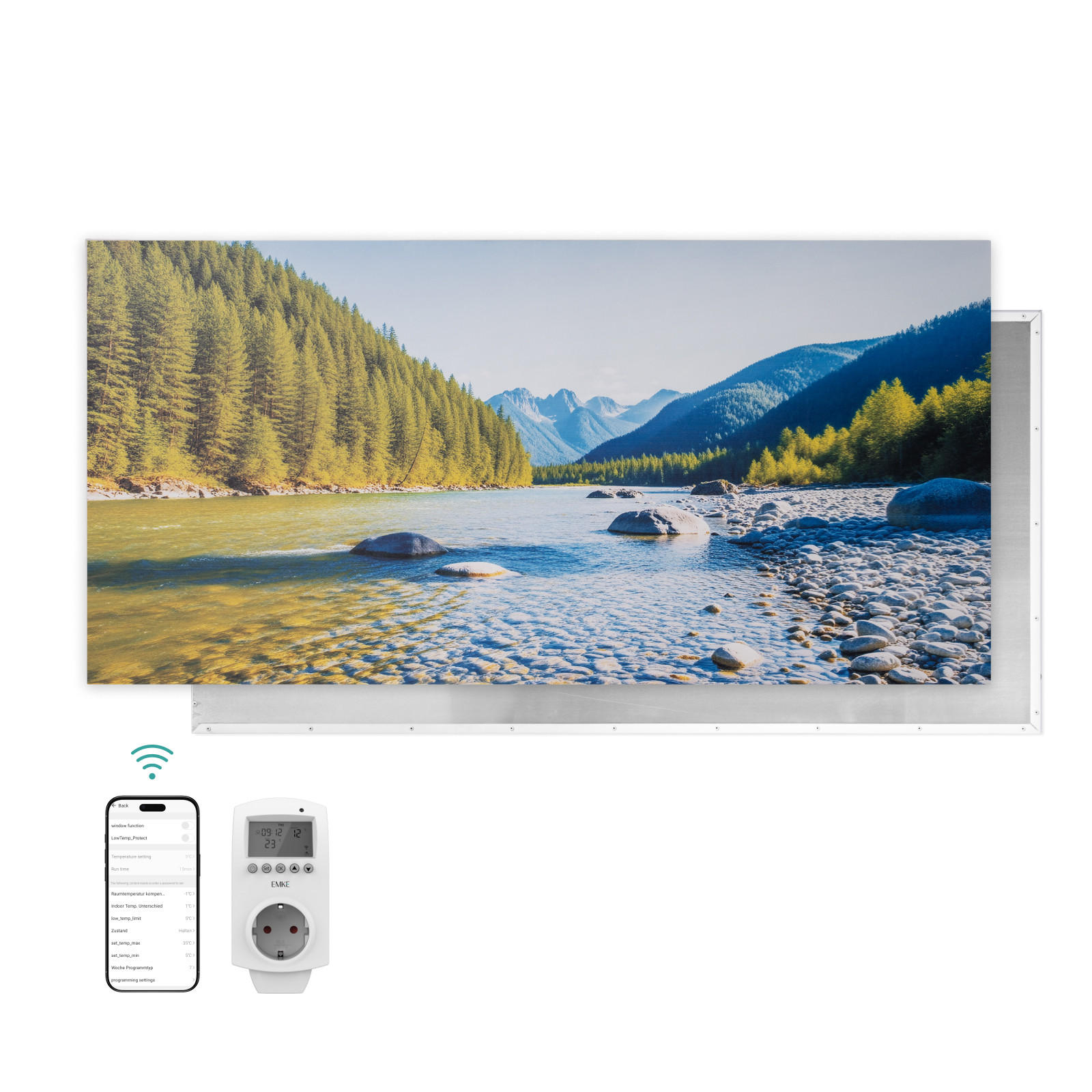 WANDKONVEKTOR Elektrisch mit modernem Landschaftsmotiv, WLAN App Steuerung, Thermostat, 119,5/59,5/1,8 cm - Weiß, Kunststoff/Metall (119.5/59.5/1.8cm) - EMKE