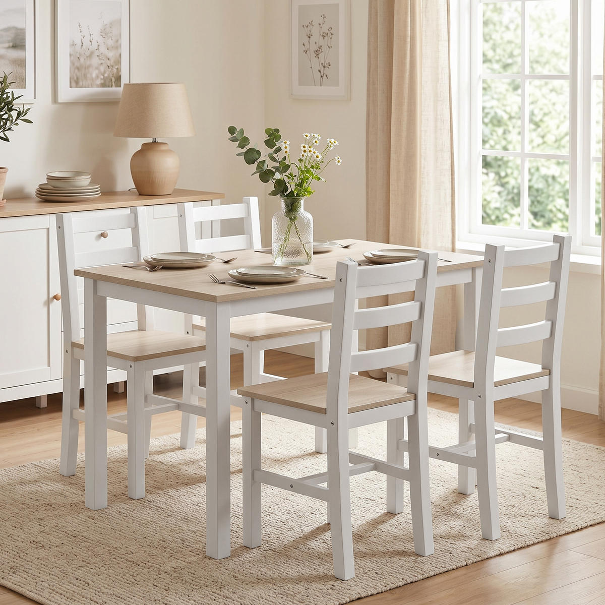 ESSGRUPPE Kiefernholz Natur Weiß - Naturfarben/Weiß, Holz (65/75/108cm) - HOMCOM