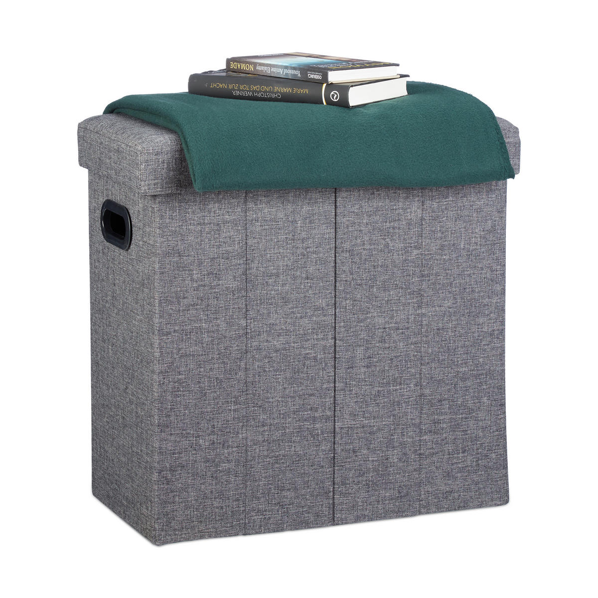 SITZHOCKER - Anthrazit, Holzwerkstoff/Textil (46/25.5/49.5cm) - Relaxdays