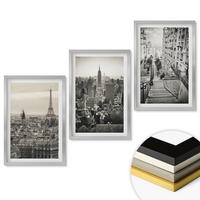 WANDBILDER 3er Set - 40x60 cm Silberner Rahmen - Aussicht Paris New York Treppen - Silberfarben, Kunststoff (40/60cm) - ArtPrintCave