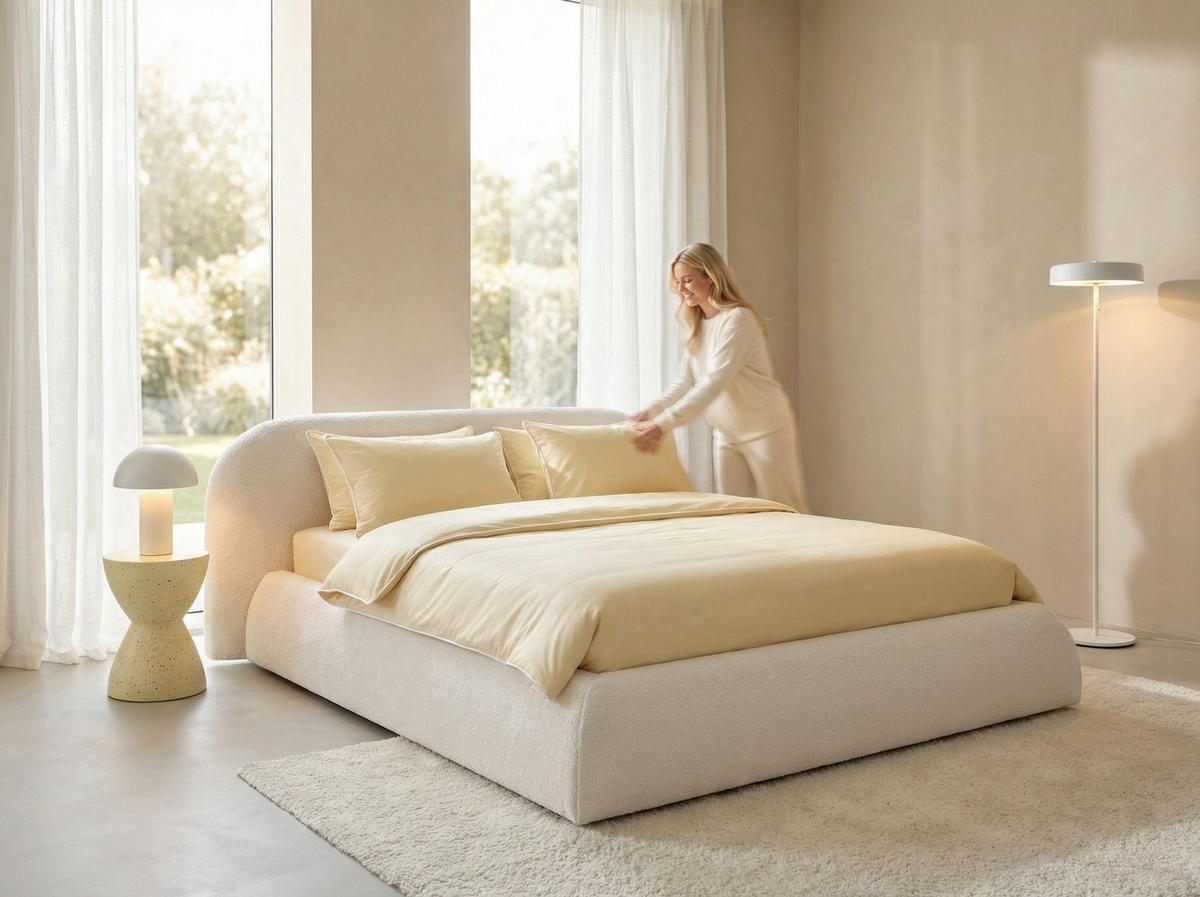 POLSTERBETT Lumi Creme 160/200 cm Boucle mit Bettkasten - Creme, Textil/Metall (160/200cm) - wonello