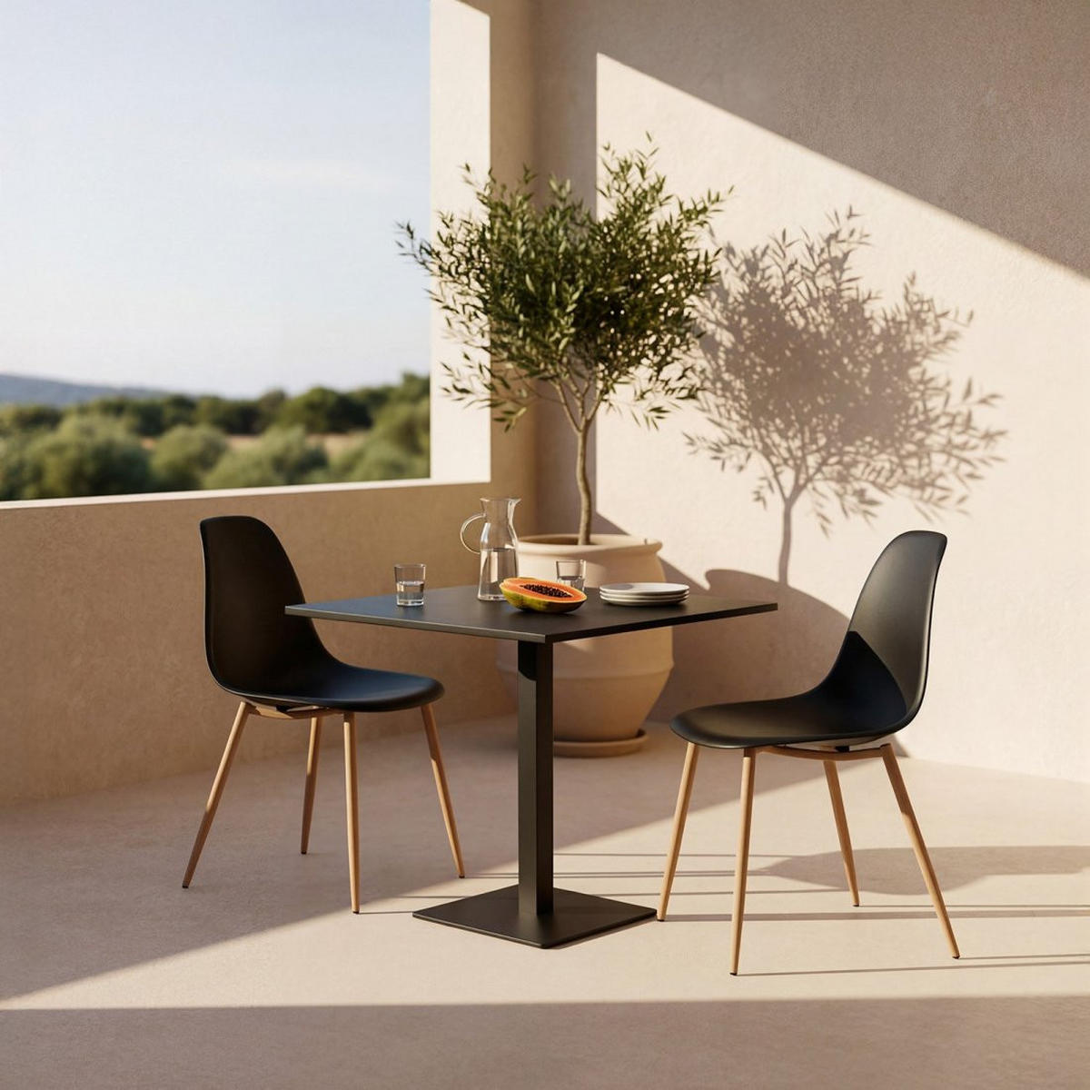 GARTENSTUHL Nina Schwarz 45 cm x 80 cm 6er-Set - Schwarz, Kunststoff (45/80/53cm) - Klast Home