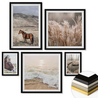 WANDBILDER 5er-Set - 50x50 cm & 20x30 cm & 40x60 cm Schwarzer Rahmen - Pferdelandschaft Seegraswald - Schwarz, Kunststoff (40/60cm) - ArtPrintCave