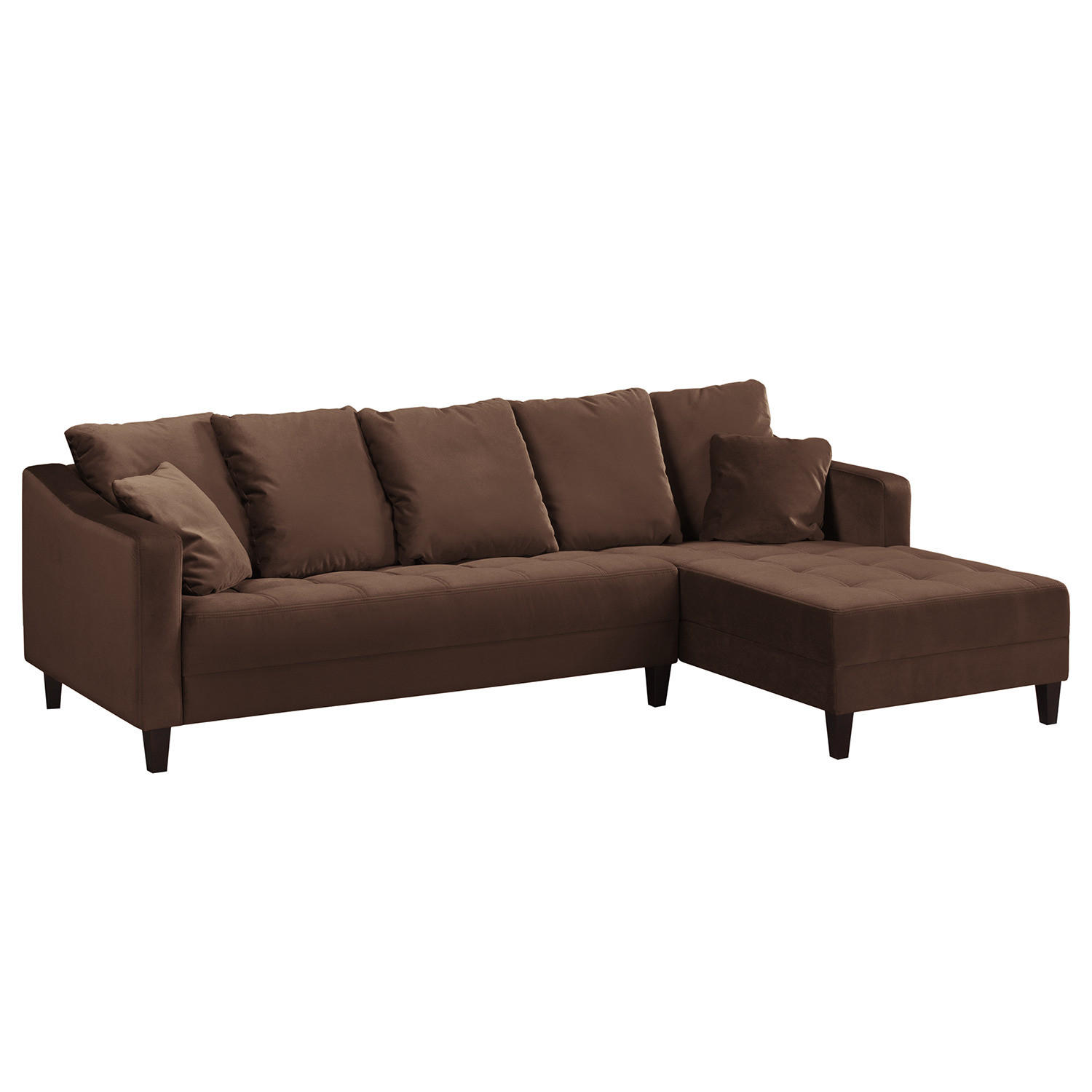 ECKSOFA mit Ottomane - Samt - Braun, Textil (254/165cm) - home24
