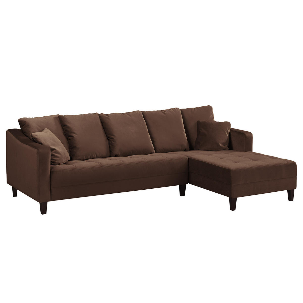 ECKSOFA mit Ottomane - Samt - Braun, Textil (254/165cm) - home24
