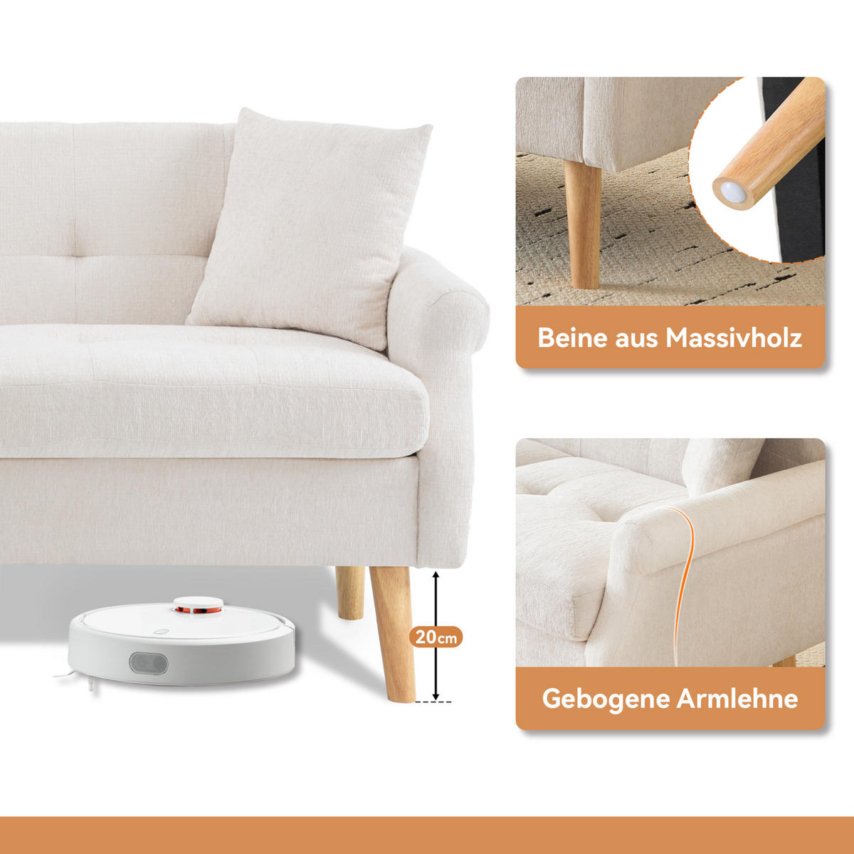 SOFA od ženilije, 162/74/77 cm bež, dvosjed s jastucima - bež, tekstil (77/162/74cm) - BEAOK