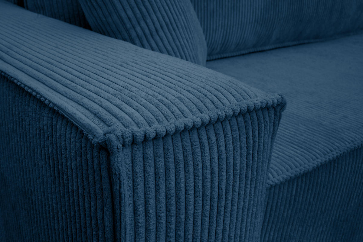 ECKSOFA Hugo L in L-Form mit Schlaffunktion und Bettkasten, Farbe: Blau, Cordstoff, Ottomane Unsiversal - Blau, Textil (244/145cm) - VENASI MÖBEL