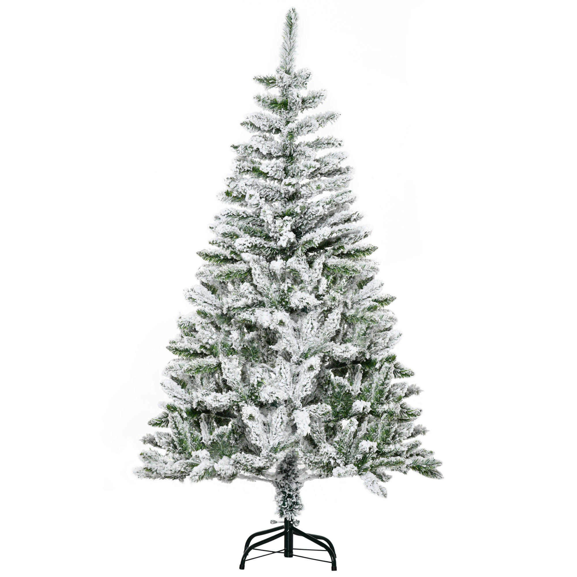 WEIHNACHTSBAUM 150 cm Künstlicher Kieferbaum mit Kunstschnee, 358 Astspitzen - Weiß/Grün, Kunststoff/Metall (150cm) - HOMCOM