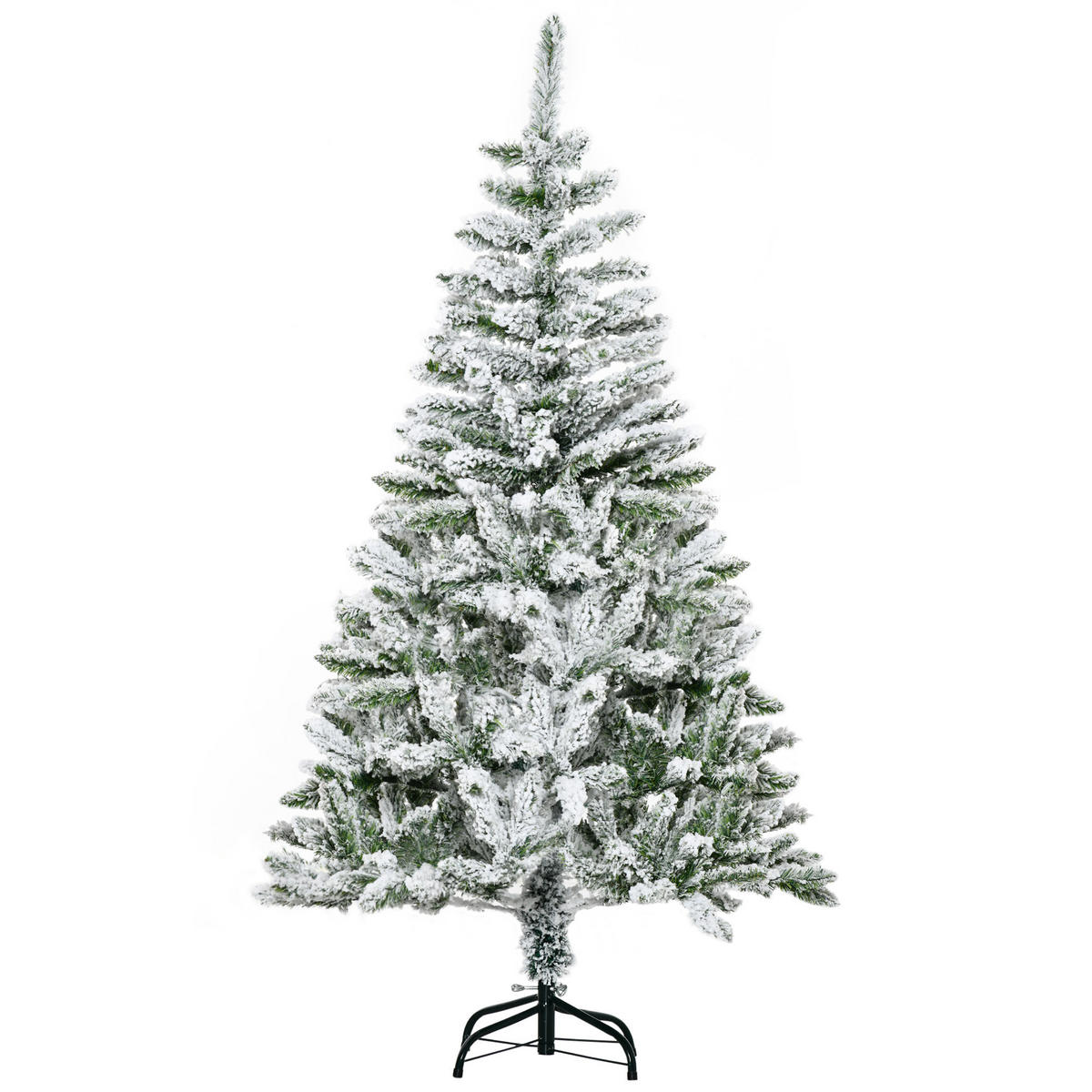 WEIHNACHTSBAUM 150 cm Künstlicher Kieferbaum mit Kunstschnee, 358 Astspitzen - Weiß/Grün, Kunststoff/Metall (150cm) - HOMCOM