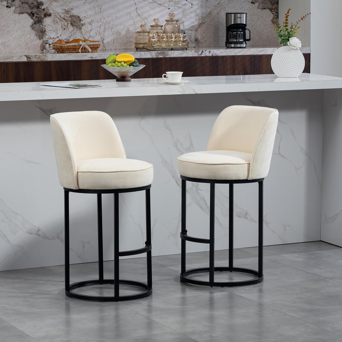BARHOCKER 2er-Set mit Leinenbezug und Metallbeinen, Beige - Beige, Textil (46.5/88.5/49.5cm)