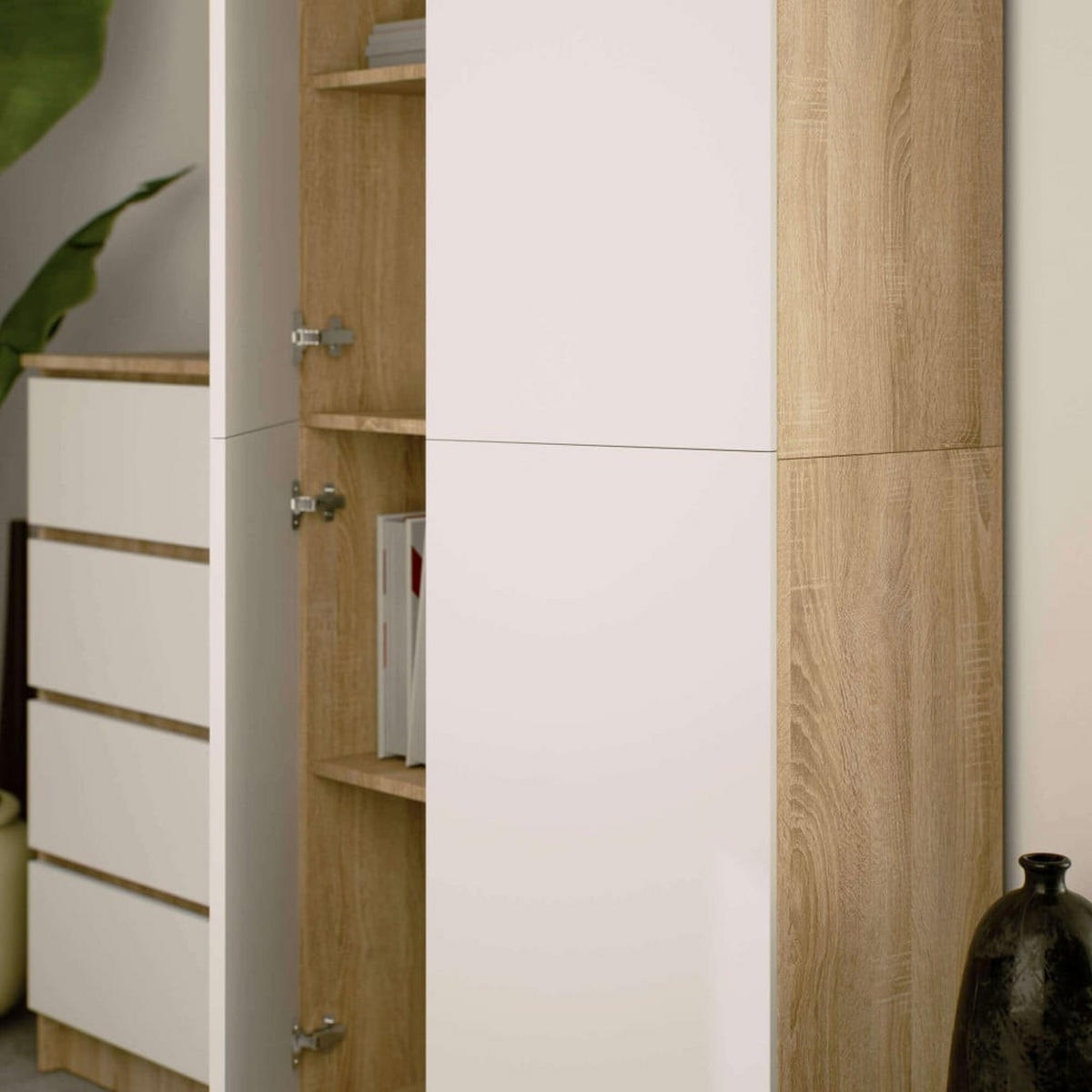 STANDREGAL Eiche Sonoma, Weiß 180/80/35 - Weiß, Holzwerkstoff (80/180/35cm) - RAUMHIRSCH FURNITURE