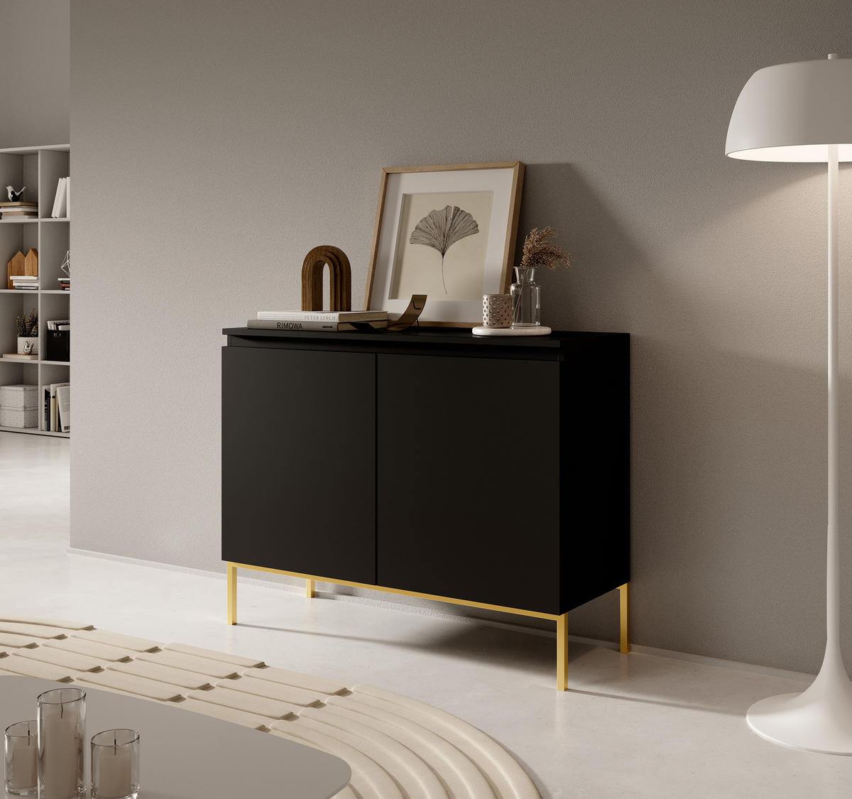 SIDEBOARD Bemmi Schwarz mit goldenen Metallbeinen 100 cm - Goldfarben/Schwarz, Holzwerkstoff/Metall (100/77/35cm) - Selsey