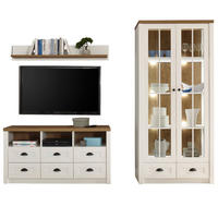 WOHNWAND weiß Pinie, Eiche hell 3-teilig 240 cm, Wohnkombination Landhausstil - Eichefarben/Schwarz, Holzwerkstoff/Kunststoff (240/198/43cm) - Furn.Design
