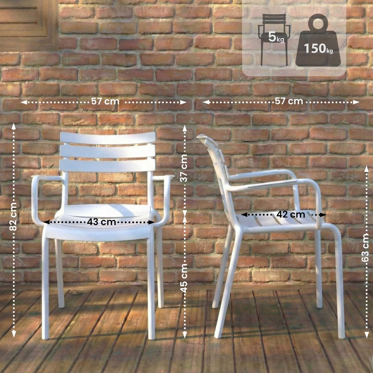 GARTENSTUHL Karl Armlehne 57x57x82cm Kunststoff Weiß Stapelstuhl - Weiß, Kunststoff (57/82/57cm) - DELUKE