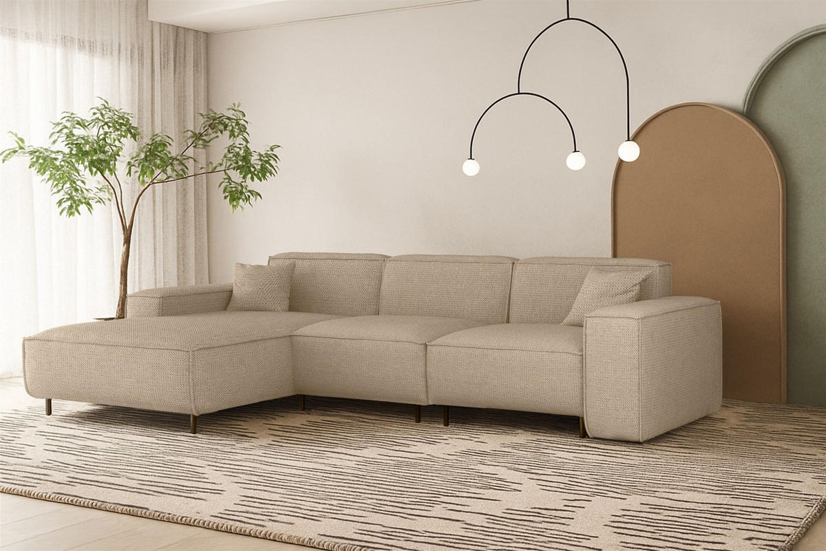 ECKSOFA Gloria In Artico - Beige, Holzwerkstoff/Textil (165/266cm) - Fun Möbel