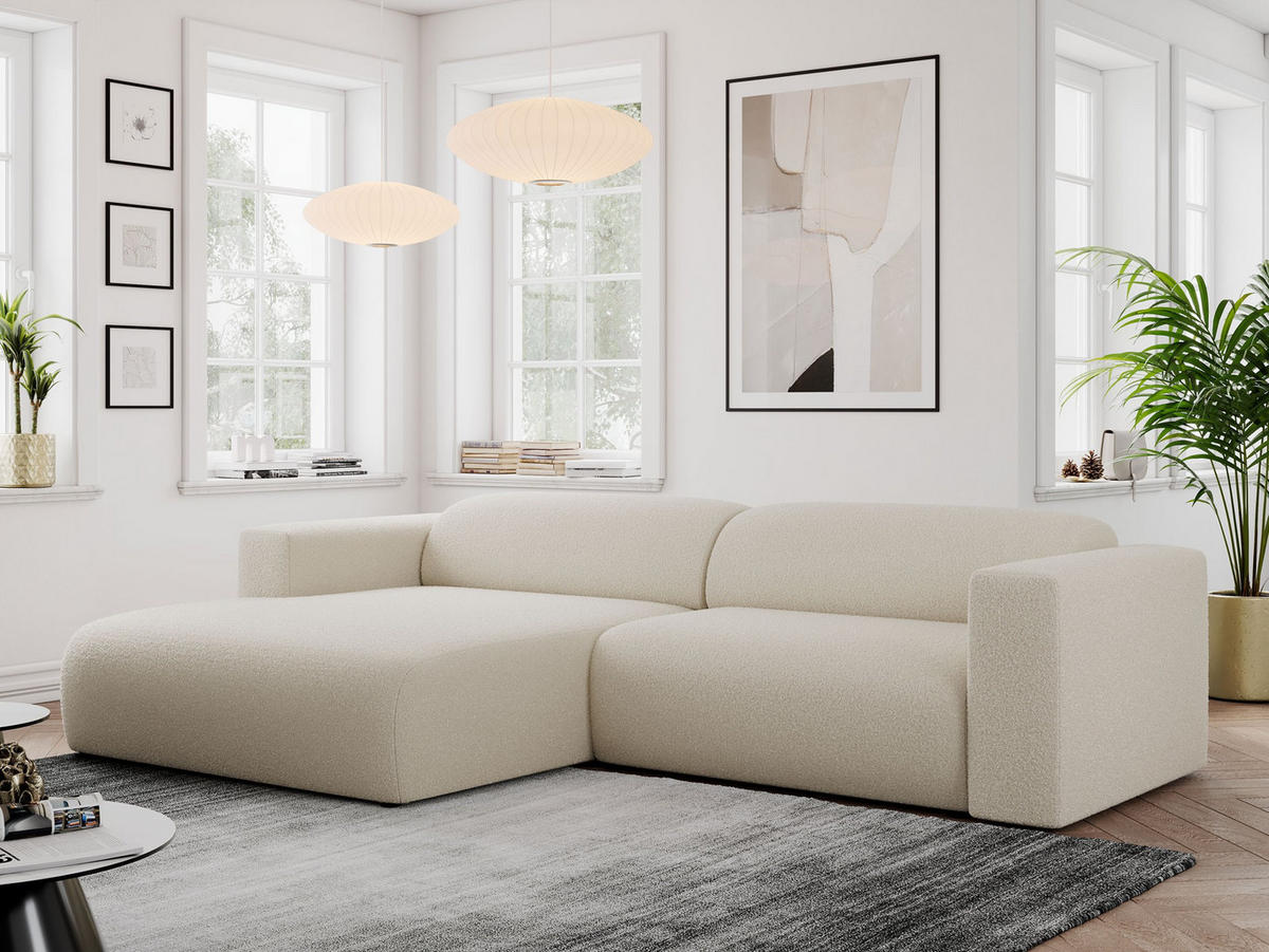 ECKSOFA PASADENA Beige Bouclé - Links Seite - Beige/Schwarz, Kunststoff/Textil (288/180cm) - MKS