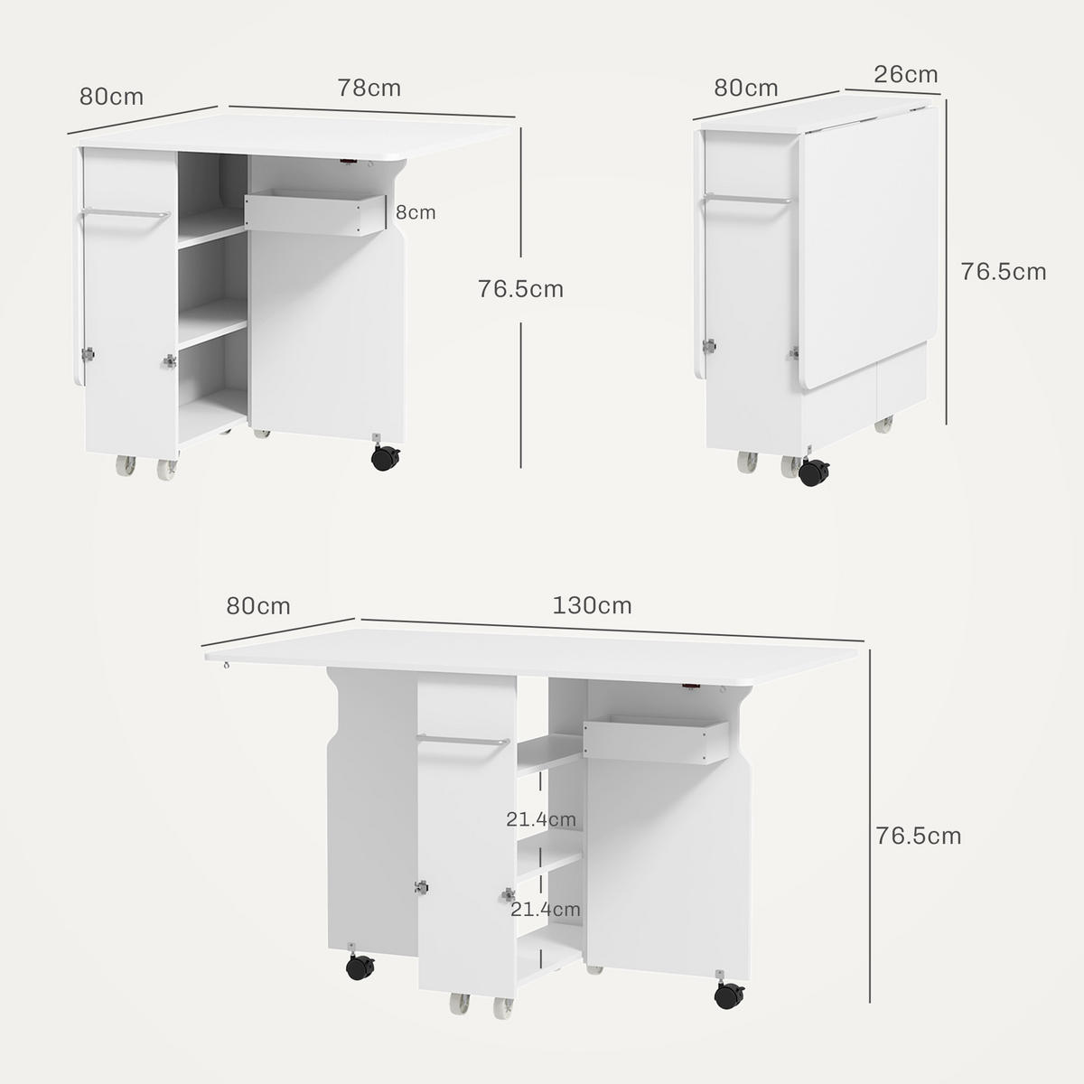 ESSTISCH Weiß 1 Stück - Weiß, Kunststoff (130/80/76.5cm) - GiPP