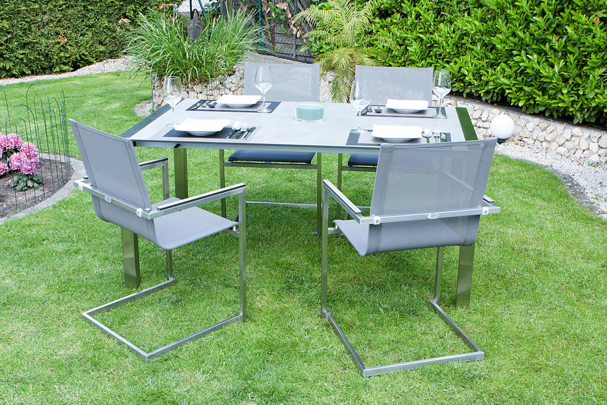 GARTEN-SITZGRUPPE Dieter 5-teilig Gartenmöbel-Set - Grau, Kunststoff - DELUKE