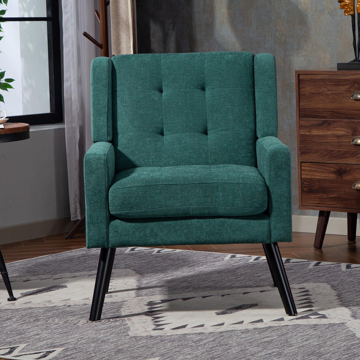 SITZGARNITUR 2-teilig in Retro Grün mit Tufting und Massivholzbeinen,75/119/88 cm - Waldgrün, Textil (75/88/119cm) - Flora Grace