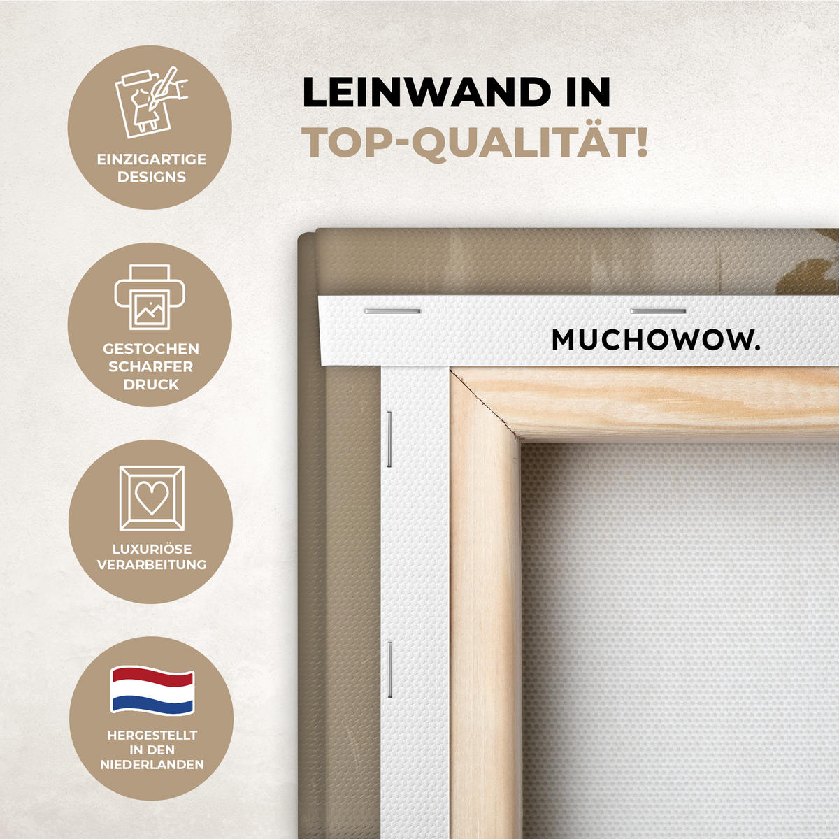 LEINWANDBILD Gesicht - Frau - Blätter - Gold Wandbilder 80x60 cm - Beige, Textil (80/60cm) - MuchoWow