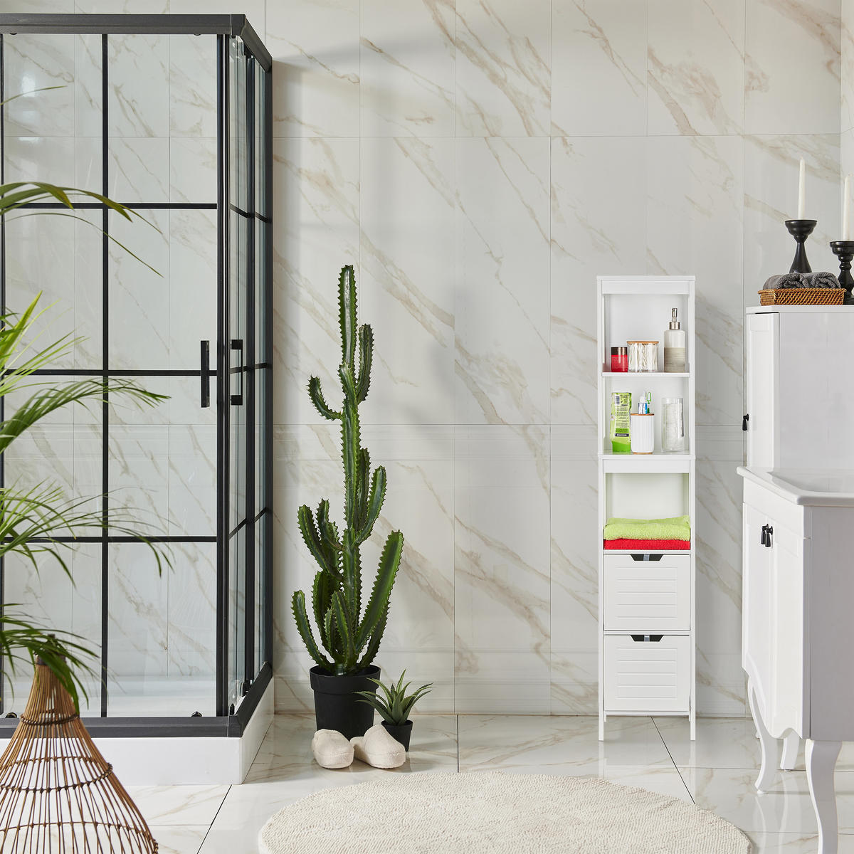 KOUPELNOVÁ skříňka - bílá, kompozitní dřevo (30/144/30cm) - Relaxdays