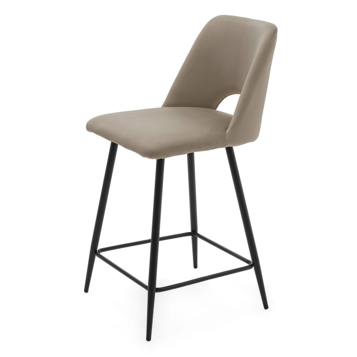 BARHOCKER ORO gepolsterter mit Steppung - dunkelbeige - Samt Velour - Schwarz/Braun, Textil/Metall (48/94/55cm) - NEW HOME