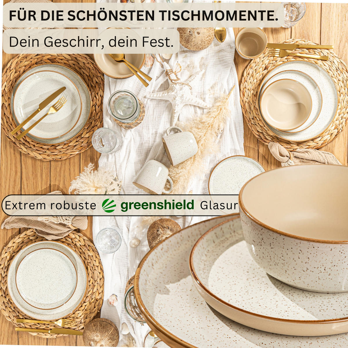 KOMBISERVICE RIO CREME - 24 teilig aus Steingut - Creme, Stein (50/30/80cm) - Sänger