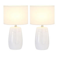 TISCHLEUCHTE Keramik Weiß mit Textilschirm 2er Set - Weiß, Textil (22/22/38.5cm)