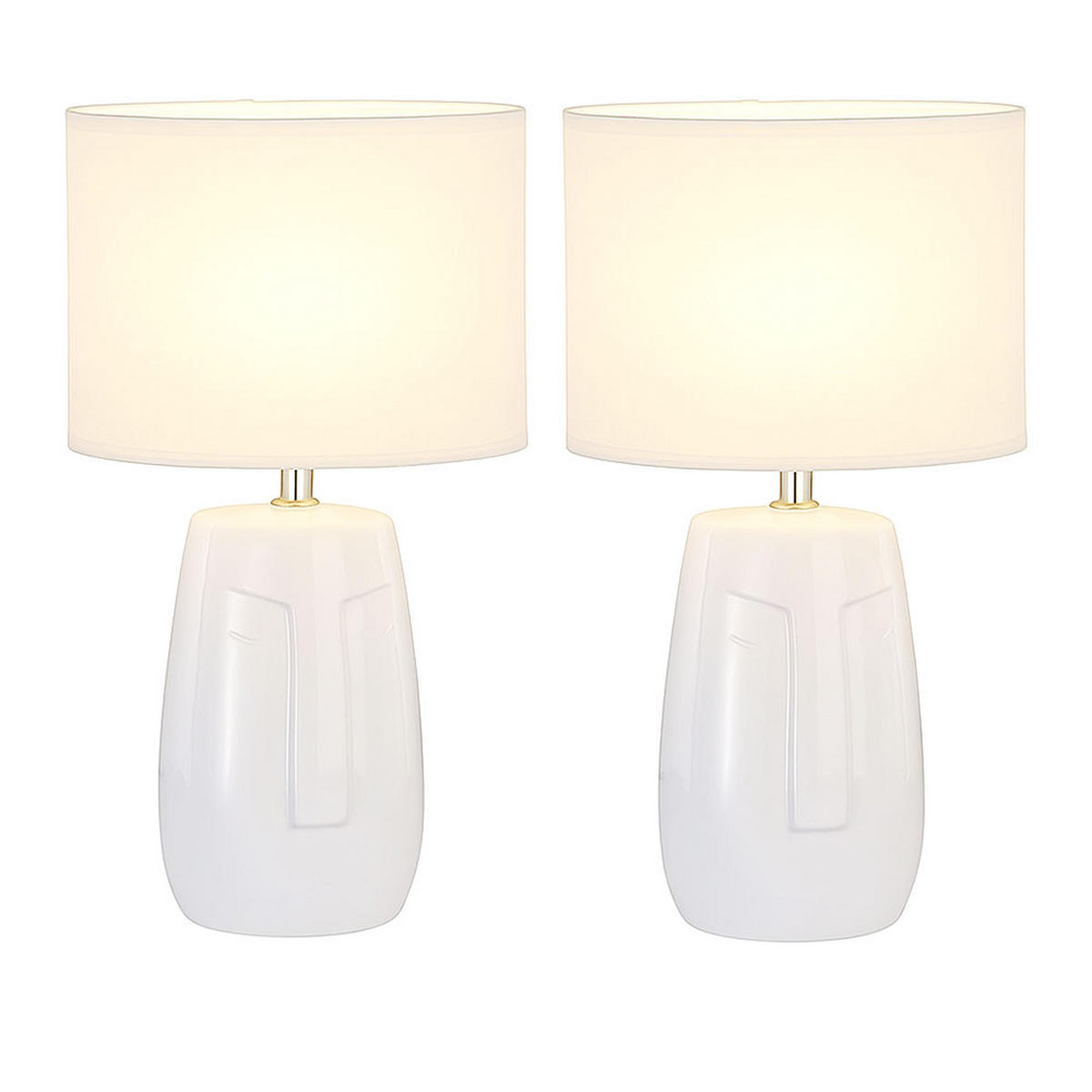 TISCHLEUCHTE Keramik Weiß mit Textilschirm 2er Set - Weiß, Textil (22/22/38.5cm)