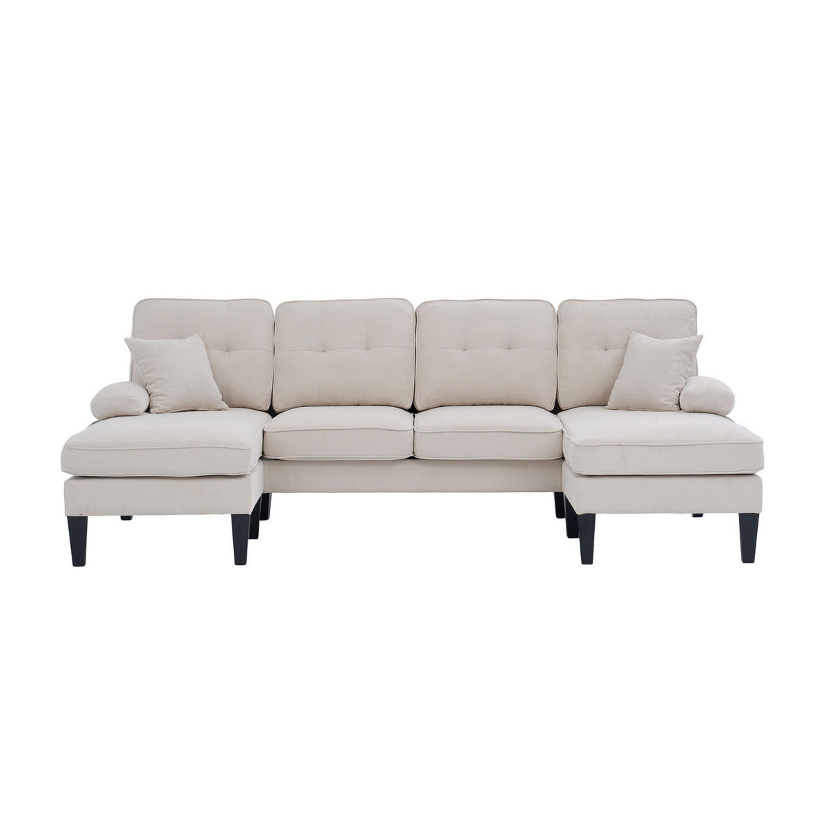 WOHNLANDSCHAFT 250/130/88 cm Beige Leinen mit Aufbewahrungsfach und USB/Type-C-Ladeanschluss - Beige, Textil (250/88/130cm) - Oxeza