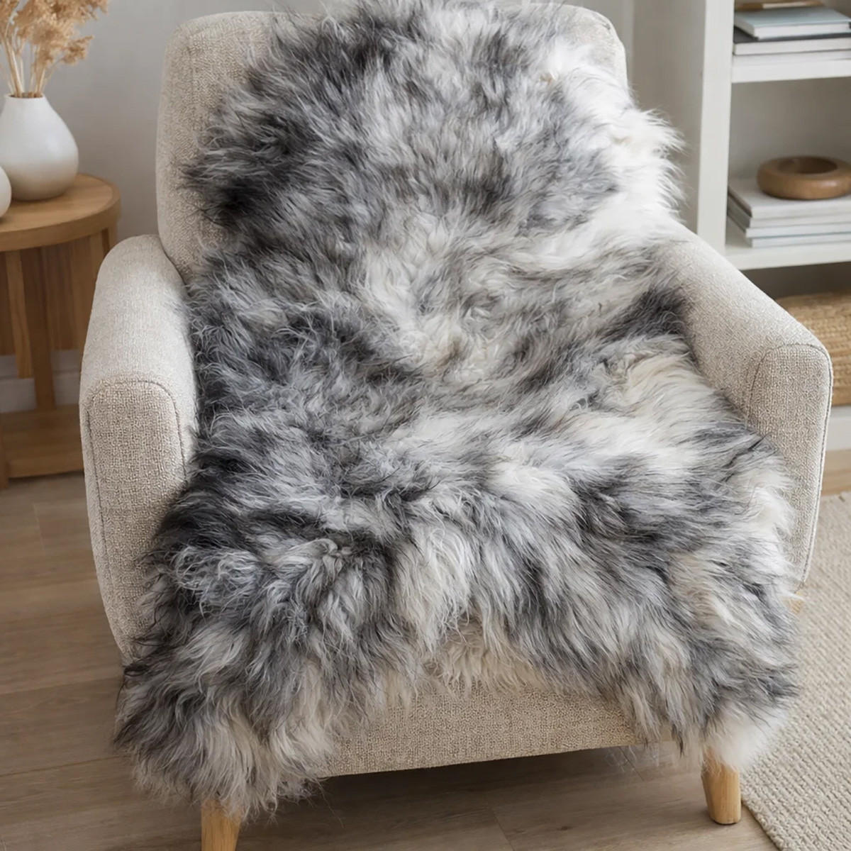 SCHAFFELL Langhaar skandinavisch weich chromfrei Schwarz geflammt ca. 135 cm - Schwarz Hochglanz, Fell (75/135cm) - Provellus