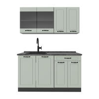 SINGLEKÜCHE R-Line, Mint Landhaus/Anthrazit, 140 cm Arbeitsplatte Anthrazit - Anthrazit/Grün, Holzwerkstoff (140/81.6/60cm) - Vicco