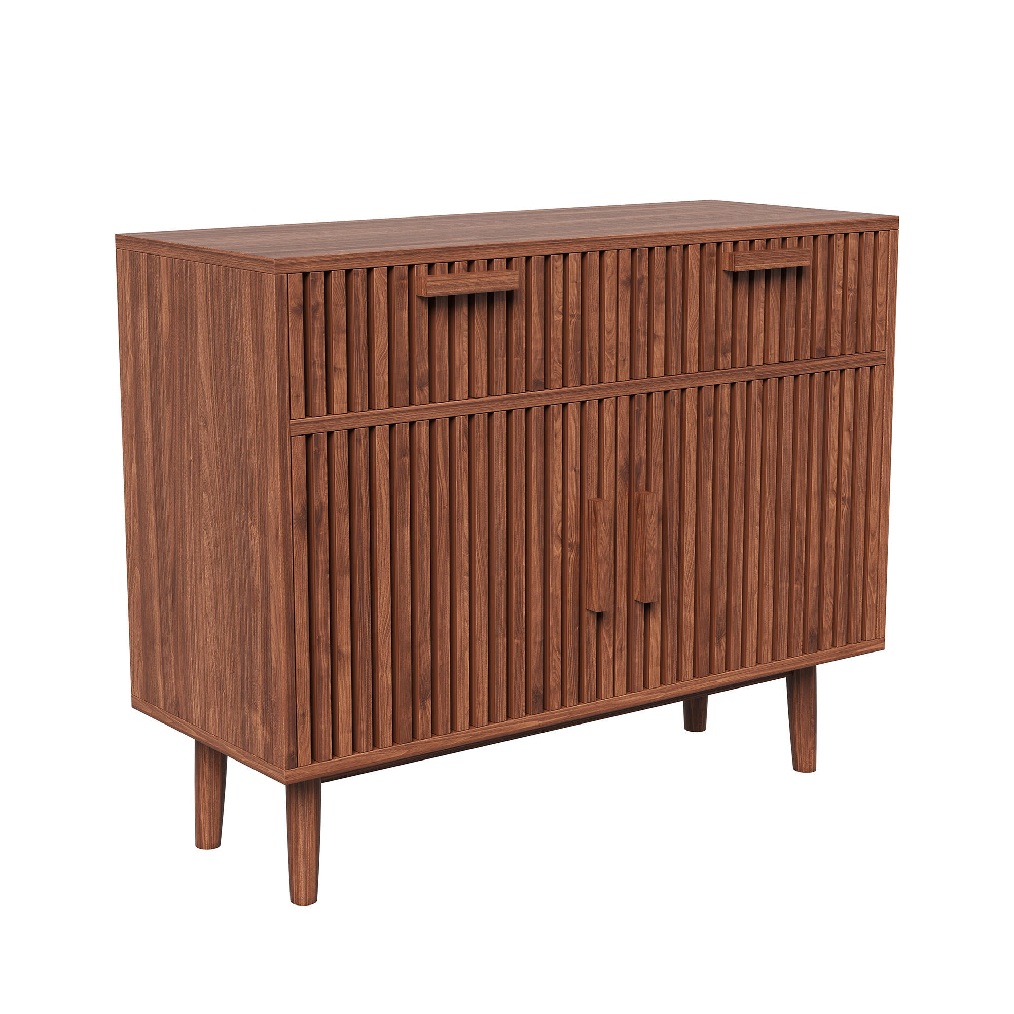 SIDEBOARD Nussbaumfarben 100cm Kommode mit 2 Türen 2 Schubladen Landhaus modern - Nussbaumfarben, Holz (100/80/35cm)