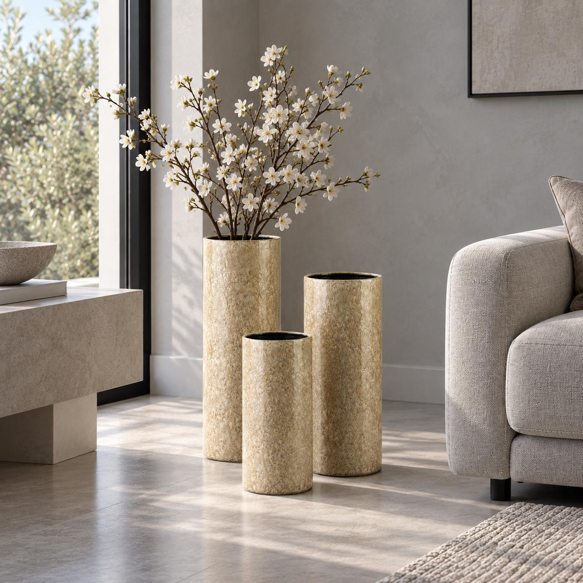 KERAMIKVASE MANON, 51 cm, Beige - Beige, Keramik (52cm) - Mondex