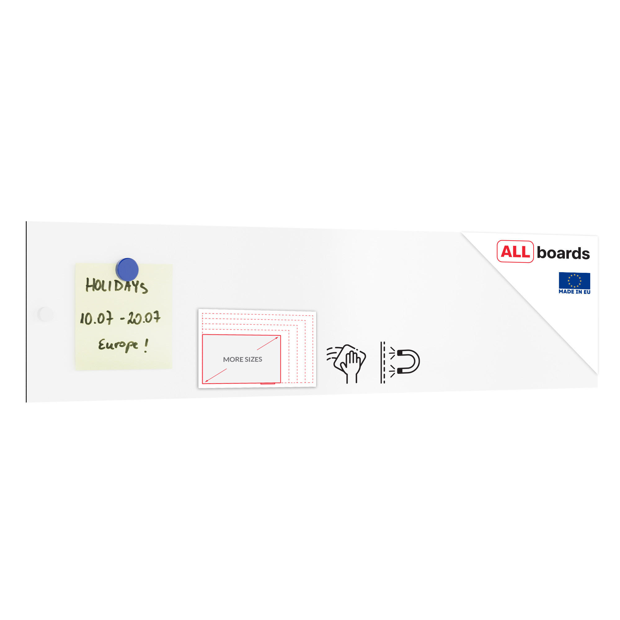 MAGNETPLATTE rahmenloses SLIMboard - Magnetisches trocken abwischbares Whiteboard 60x15 cm - Weiß, Metall (60/15/0.3cm) - ALLboards