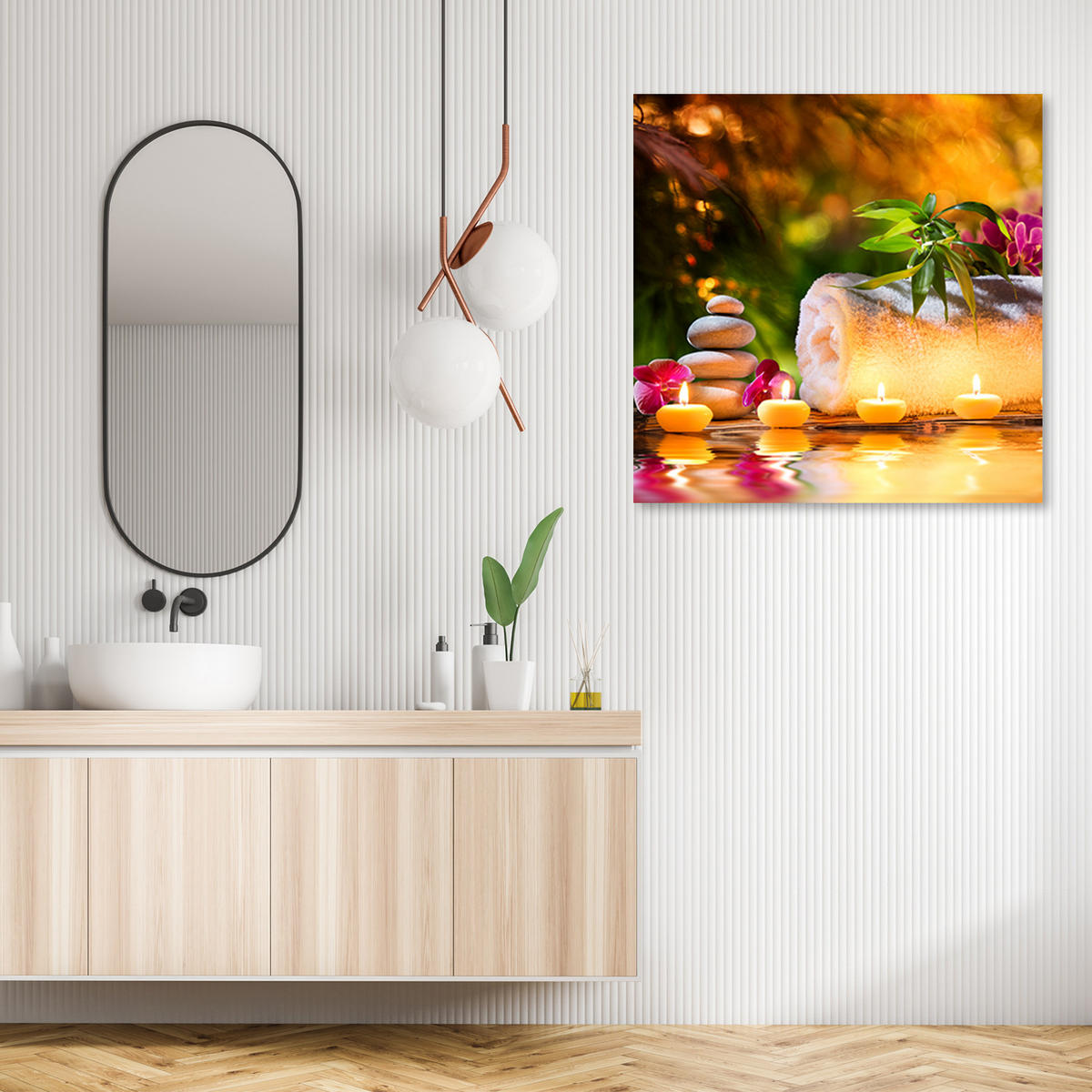 LEINWANDBILD, Zen Steine Kerzen Spa Natur 50x50cm - Multicolor, Textil (50/50cm) - Feeby