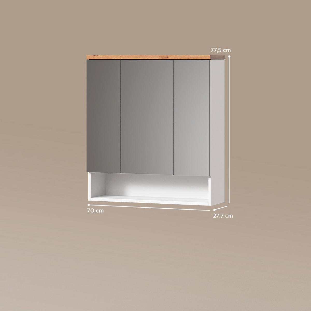BADSPIEGELSCHRANK Tanaro Weiß 70 x 77.5 cm mit 3 Türen - Weiß, Holzwerkstoff (70/77.5/21.7cm) - Livinity®